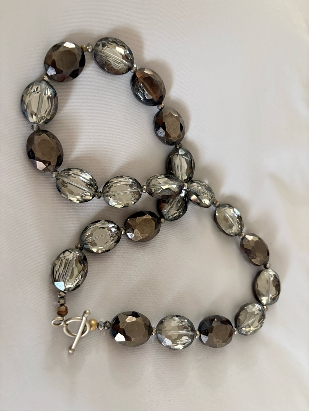 Crystal Bead Necklace in Smoky Gray by